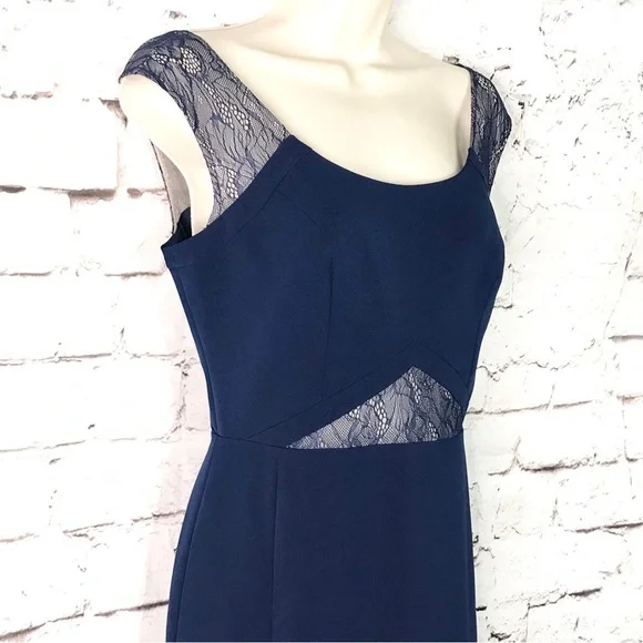 AIDAN MATTOX Lace inset cutout Navy Blue floor length gown Size 4 NEW WITH TAGS - Picture 8 of 15